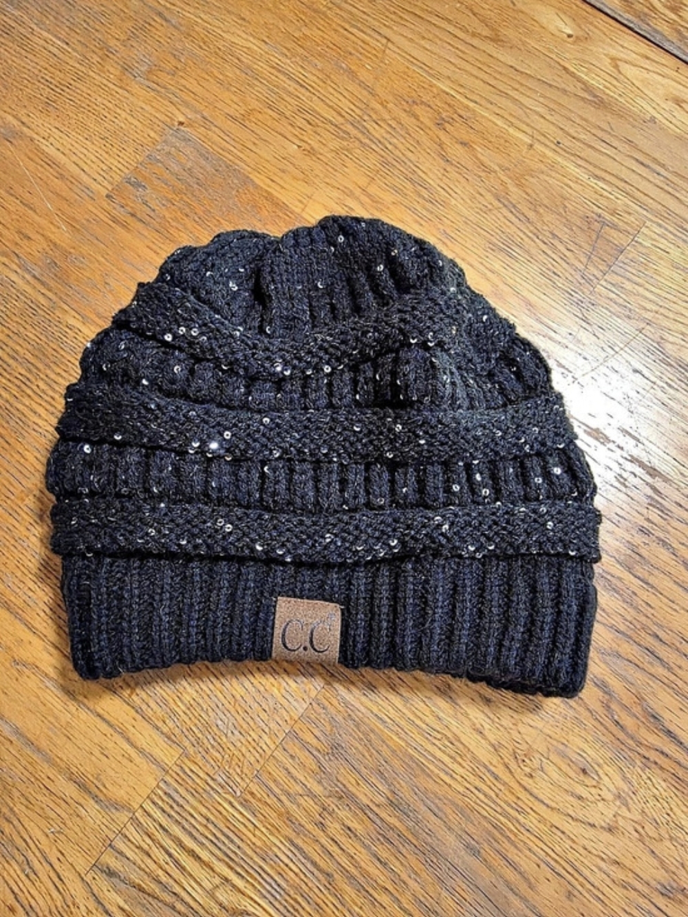 C.C Sequin Knit Beanie in Black Like New